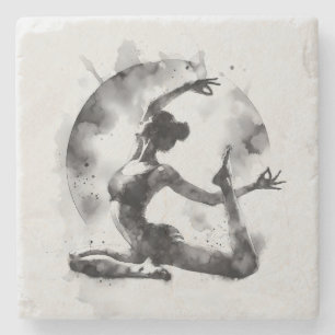 Porta-copo De Pedra Watercolor Yoga Reiki - Pose Rei Pigeon De Uma Per