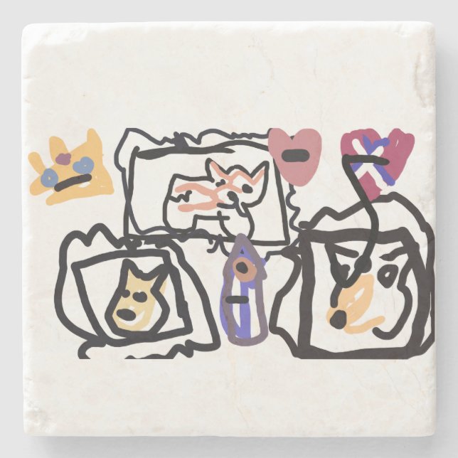 Porta-copo De Pedra Welsh Corgi hearts  (Frente)