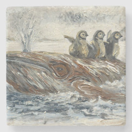 Porta-copo De Pedra Whale Riders Whimsical Whale and Penguin Ocean