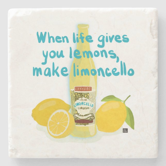 Porta-copo De Pedra When Life Gives You Lemons - Make Limoncello (Frente)