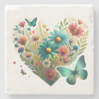 Porta-copo De Pedra Whispering Wildflower Butterflies Botanical