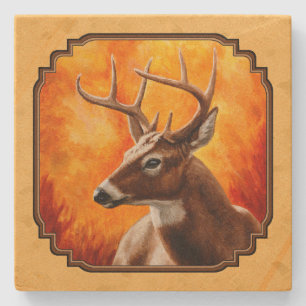 Porta-copo De Pedra Whitetail Deer Autumn Dourado