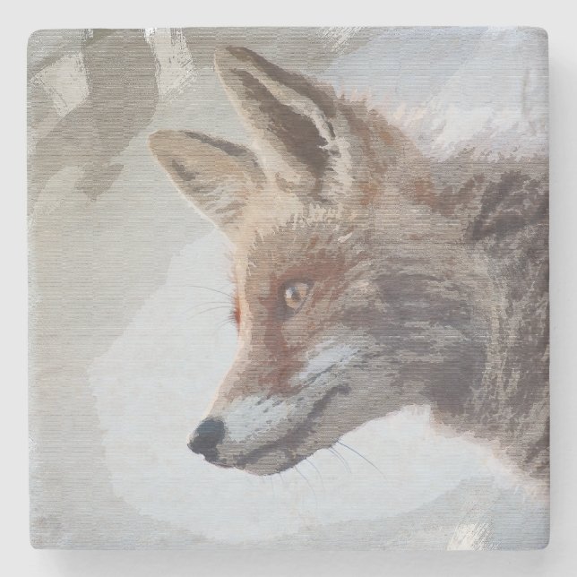 Porta-copo De Pedra Wildlife Fox Portrait Nature Neutral Stone Coaster (Frente)
