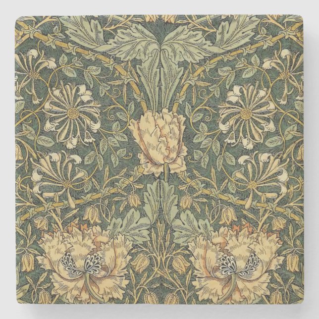 Porta-copo De Pedra William Morris Honeysuckle Green Floral (Frente)