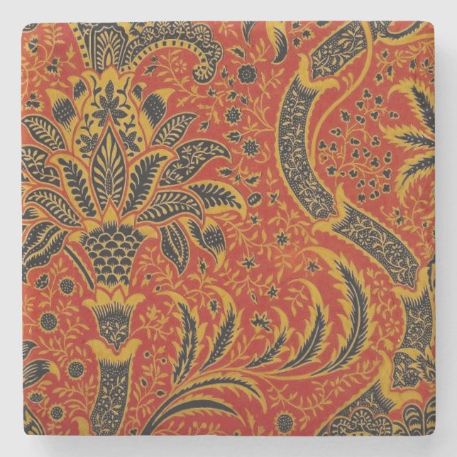 Porta-copo De Pedra William Morris Índia Vermelho Floral Vintage Cláss (Frente)