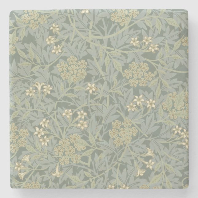 Porta-copo De Pedra William Morris Jasmine Blue Botanic Art (Frente)