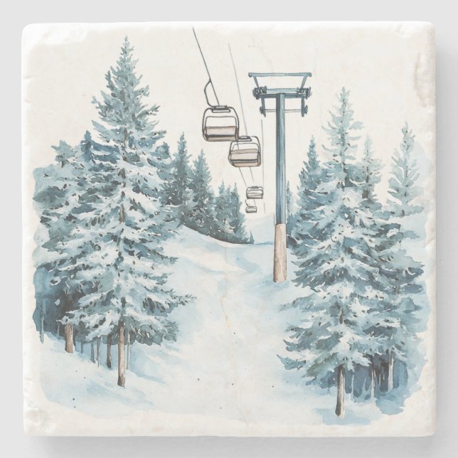 Porta-copo De Pedra Winter Snow Ski (Frente)