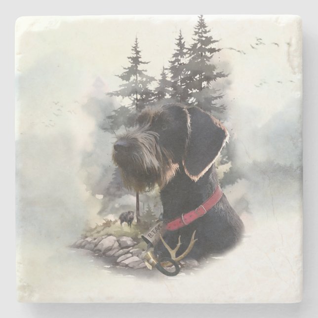 Porta-copo De Pedra Wirehaired Pointer Alemão, GWP (Frente)