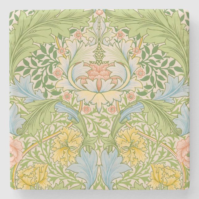 Porta-copo De Pedra Wm Morris Myrtle Floral Arte Novo Pastel (Frente)