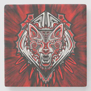 Porta-copo De Pedra Wolf Tattoo Style Haida Art Marble Porta copos
