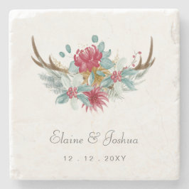 Porta-copo De Pedra Woodland Deer Floral Casamento no inverno