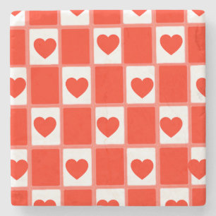 Porta-copo De Pedra Xadrez Coração Vermelho Retro