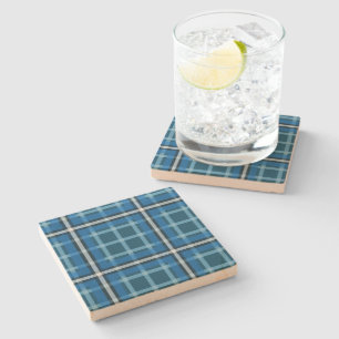 Porta-copo De Pedra Xadrez de Listras Tartan Azul Stone Coaster