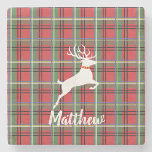 Porta-copo De Pedra Xadrez de Natal do Tartan Vermelho e Verde