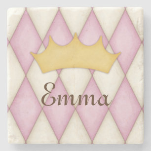 Porta-copo De Pedra Xadrez Diamante Rosa Nome Personalizado Princesa