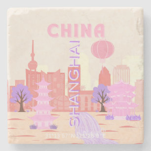 Porta-copo De Pedra Xangai China Pastel Viagem Arte