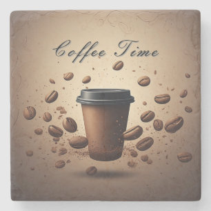 Porta-copo De Pedra Xícara de café flutuante com grãos de café