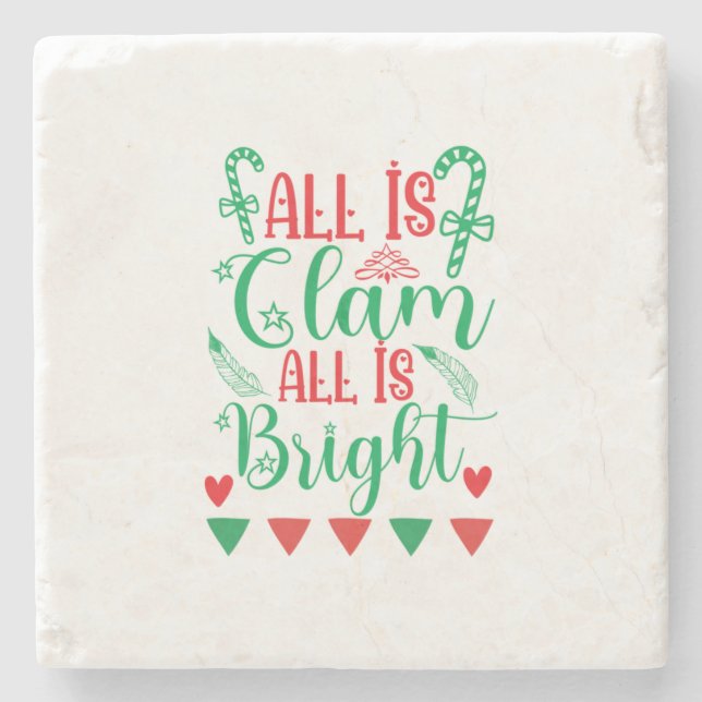 Porta-copo De Pedra Xmas Art All Is Bright (Frente)