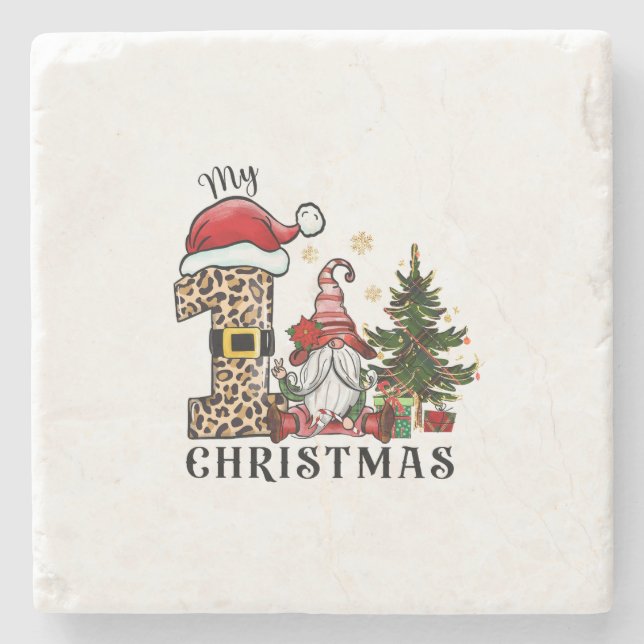 Porta-copo De Pedra Xmas Deu Meu Primeiro Natal (Frente)
