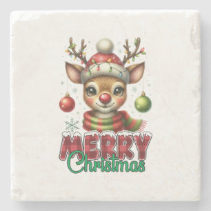 Porta-copo De Pedra Xmas Gift Merry Christmas Reindeer