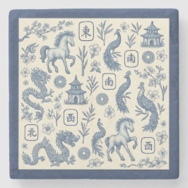Porta-copo De Pedra Year of the Horse Mahjong Toile Stone Coaster