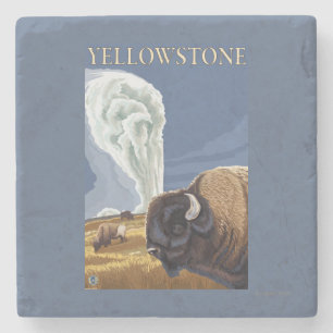 Porta-copo De Pedra YellowstoneBison com fiel velho