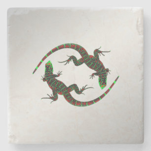 Porta-copo De Pedra Yin Yang Lizards Silver