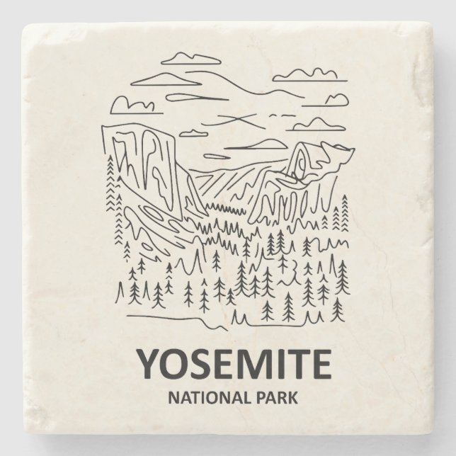 Porta-copo De Pedra Yosemite National Park Line Art (Frente)