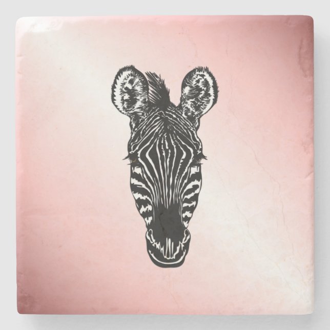 Porta-copo De Pedra Zebra Head em Rosa (Frente)