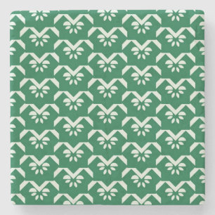 Porta-copo De Pedra Ziguezague floral verde