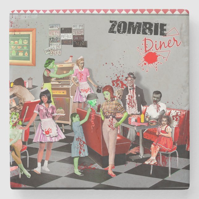 Porta-copo De Pedra Zombie Diner (Frente)
