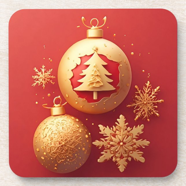 Porta-copo Decorações de Natal Douradas (Frente)