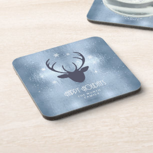 Porta-copo Deer Antlers Silhouette & Snowflakes Blue ID861