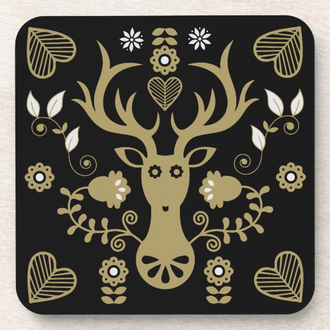 Porta-copo Deer de Arte Folclórica Moderna (Frente)