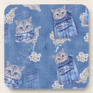 Porta-copo Denim Jean bolsos, Kittens e Lace
