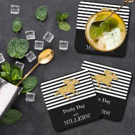 Porta-copo Derby Dourado Racecavalo e Jockey em Black Stripes