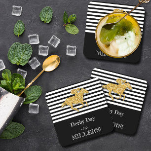 Porta-copo Derby Dourado Racecavalo e Jockey em Black Stripes