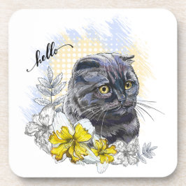 Porta-copo Desenho à mão de gato britânico preto engraçado co