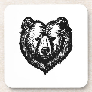Porta-copo Desenho a Tinta da Cara de Urso Preto e Branco