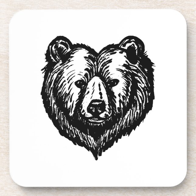 Porta-copo Desenho a Tinta da Cara de Urso Preto e Branco (Frente)