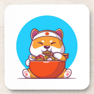 Porta-copo Desenho Animado de Shiba Inu Fofo Comendo Macarrão