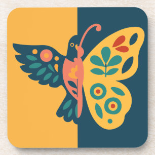 Porta-copo Desenho caprichoso de borboleta e beija-flor