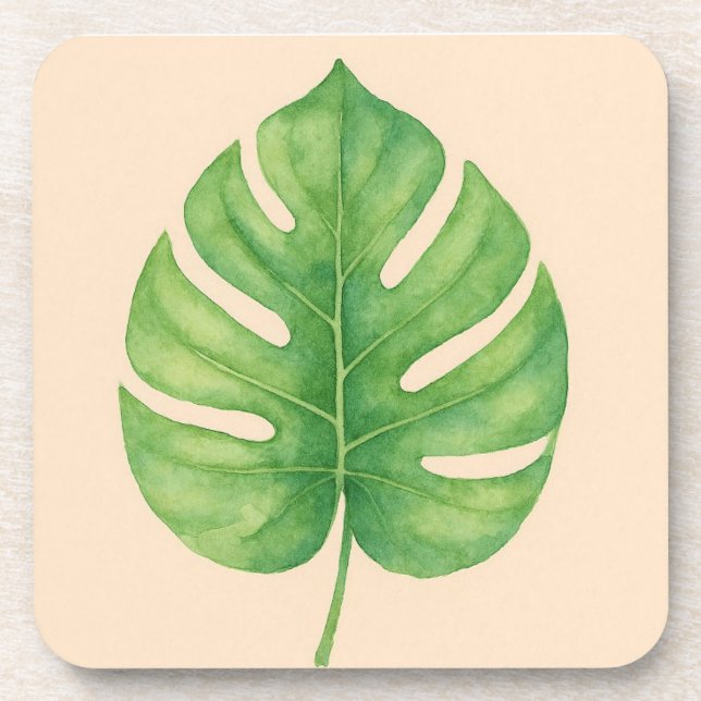 Porta-copo Desenho de Folha de Monstera Dourado.  (Frente)