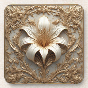 Porta-copo Desenho de Lírio Luxuoso em Arte Ornamental Dourad