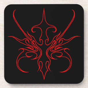 Porta-copo Desenho de Máscara Tribal - Preto e Vermelho sobre