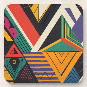 Porta-copo Desenho de triângulos em cores vibrantes com padrã