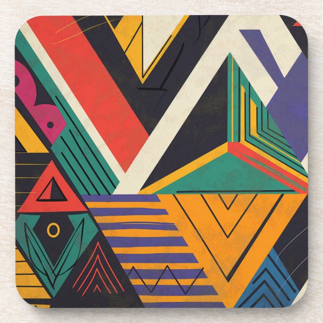 Porta-copo Desenho de triângulos em cores vibrantes com padrã (Frente)