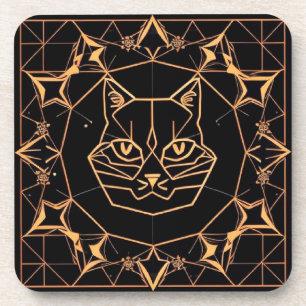 Porta-copo Desenho Geométrico de Gato com Linhas Douradas