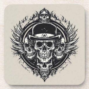 Porta-copo Desenho Intricado de Caveira com Asas e Símbolos