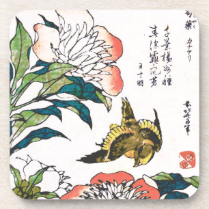 Porta-copo Desenhos japoneses, Peonies e Sparrow